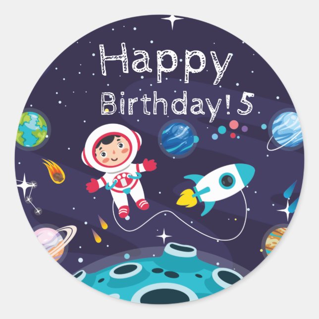   Astronaut child on the moon, monogrammed name Classic Round Sticker (Front)