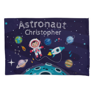 Astronaut child on the moon monogrammed name Thro Pillowcase