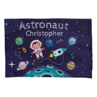 Astronaut child on the moon monogrammed name Thro Pillowcase
