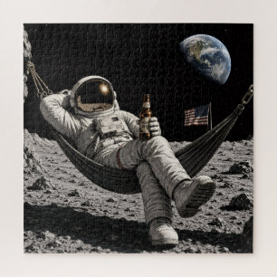 Astronaut Chilling with Beer on the Moon Jigsaw Puzzle