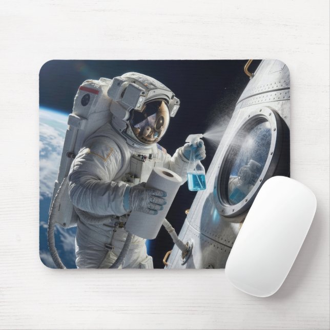 Astronaut Cleaning Spacecraft Window Mouse Pad (With Mouse)