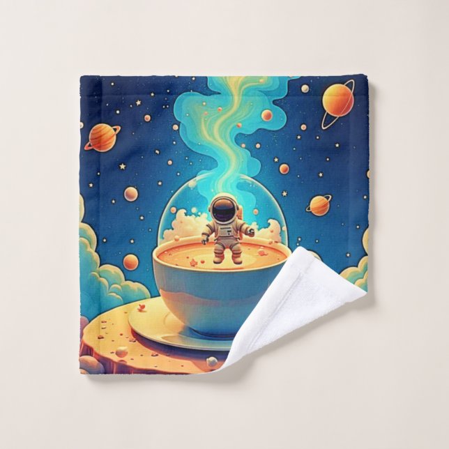 Astronaut Coffee Space Art Bath Towel Set (Wash Cloth)