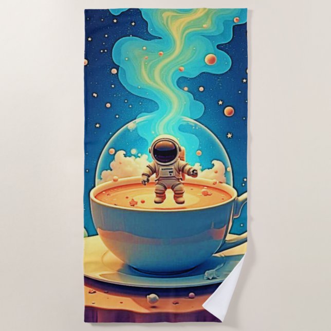 Astronaut Coffee Space Art Beach Towel (Front)
