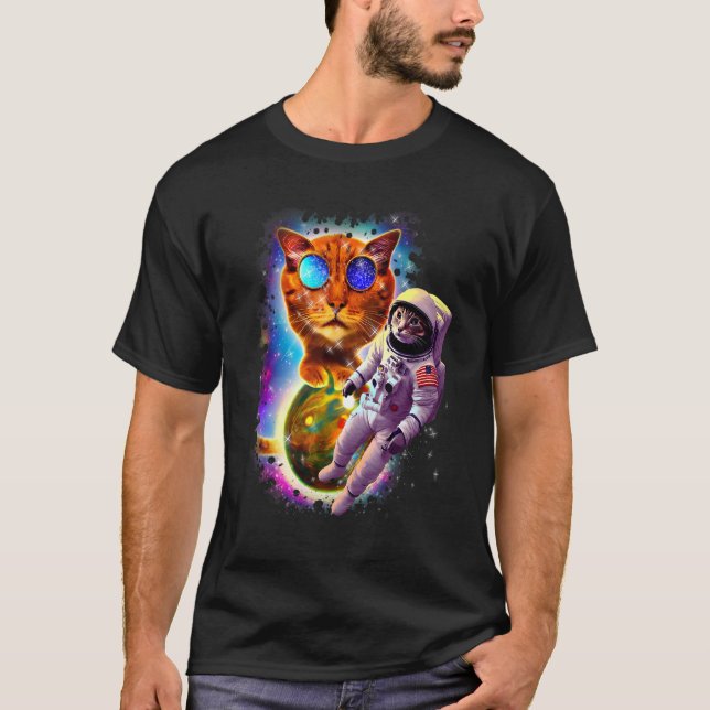 Astronaut Cosmic Cat Space Galaxy Rainbow Galactic T-Shirt (Front)