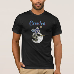 Astronaut Created by God with Earth, Moon and Mars T-Shirt