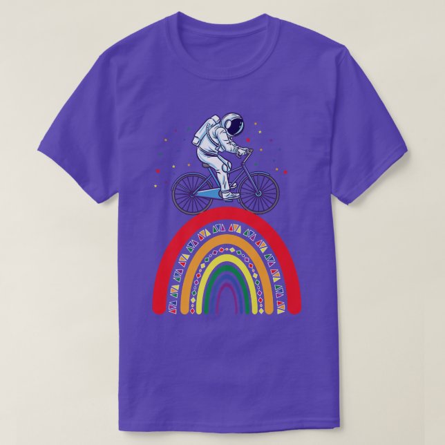 Astronaut Cycling Boho Rainbow  T-Shirt (Design Front)