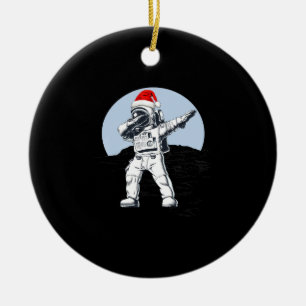 Astronaut Dab On The Moon Space Christmas Graphic Ceramic Ornament