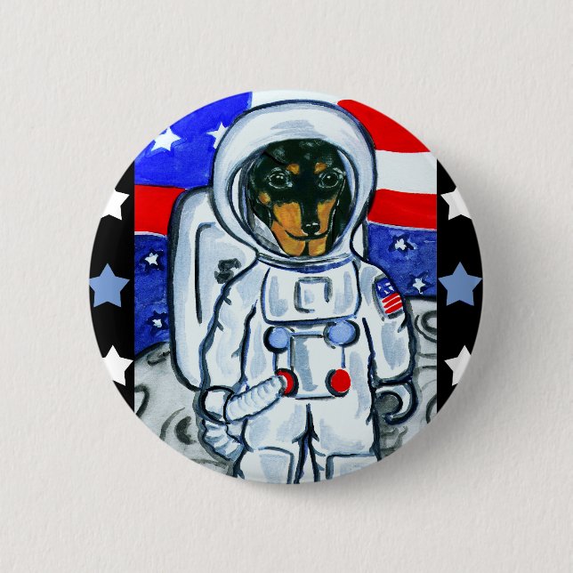 Astronaut dachshund 6 cm round badge (Front)