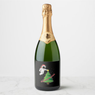 Astronaut Decorates A Christmas Tree In Space Sparkling Wine Label