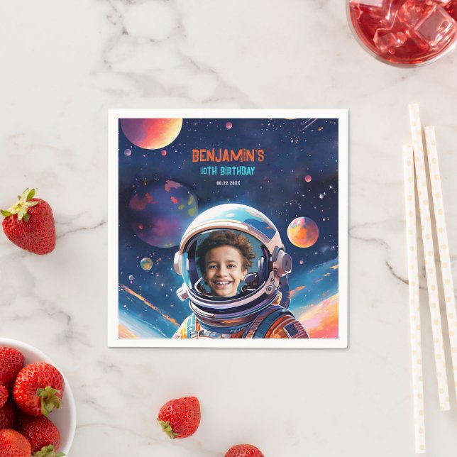 Astronaut Deep Space Sky Planets Photo Birthday Napkin (Insitu)
