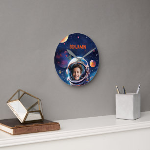 Astronaut Deep Space Sky Planets Photo Gift  Round Clock