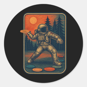 Astronaut Disc Golfer Funny Disc Golf _1 Classic Round Sticker