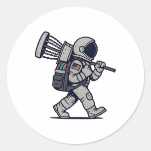 Astronaut Disc Golfer Funny Disc Golf Classic Round Sticker