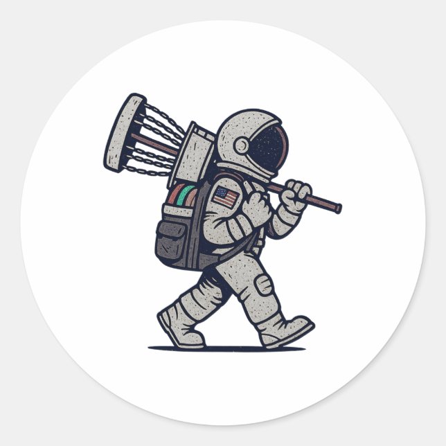 Astronaut Disc Golfer Funny Disc Golf  Classic Round Sticker (Front)