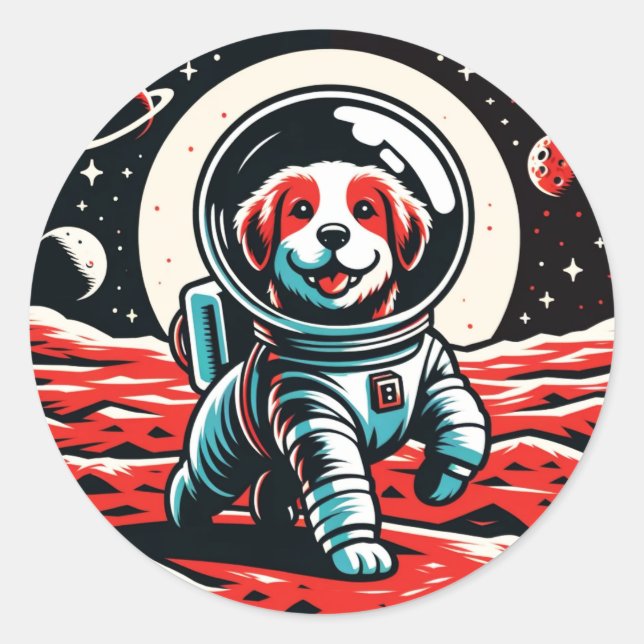 Astronaut Dog - Cosmic Canine Space Adventure Classic Round Sticker (Front)