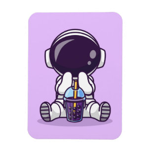 Astronaut Drinking Boba Tea Illustration Magnet