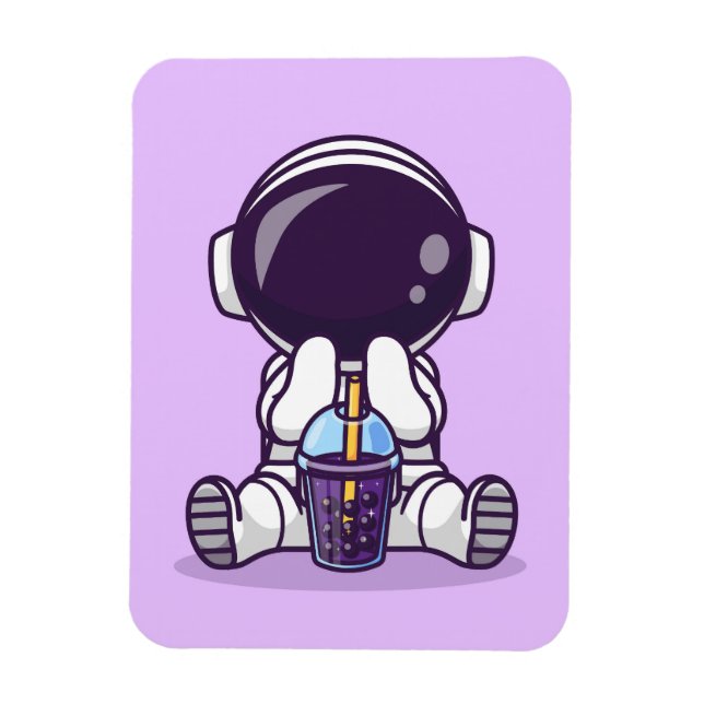Astronaut Drinking Boba Tea Illustration Magnet (Vertical)