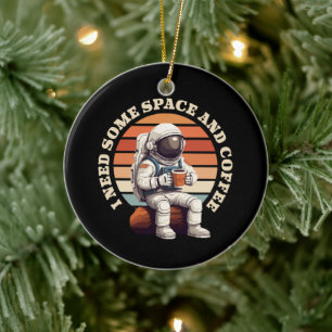 Astronaut Drinking Coffee Ceramic Ornament