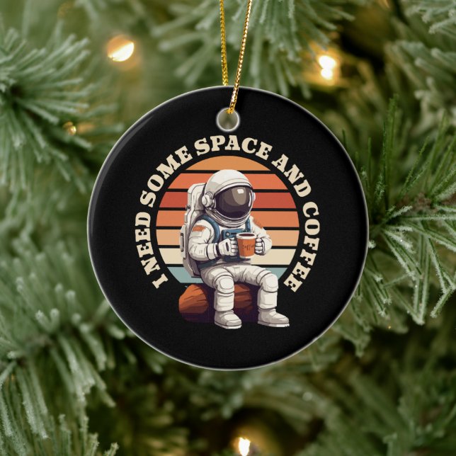 Astronaut Drinking Coffee Ceramic Ornament (Tree)