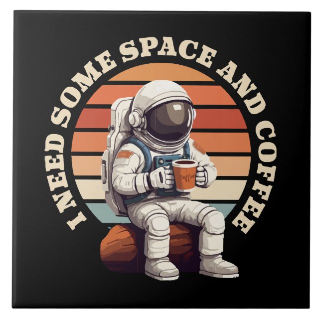 Astronaut Drinking Coffee Ceramic Tile (Front)