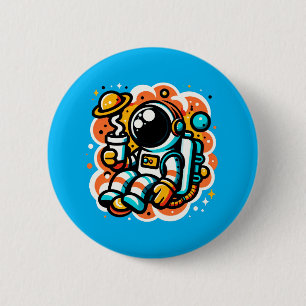 Astronaut Drinking Coffee - Outer Space Caffeine 6 Cm Round Badge