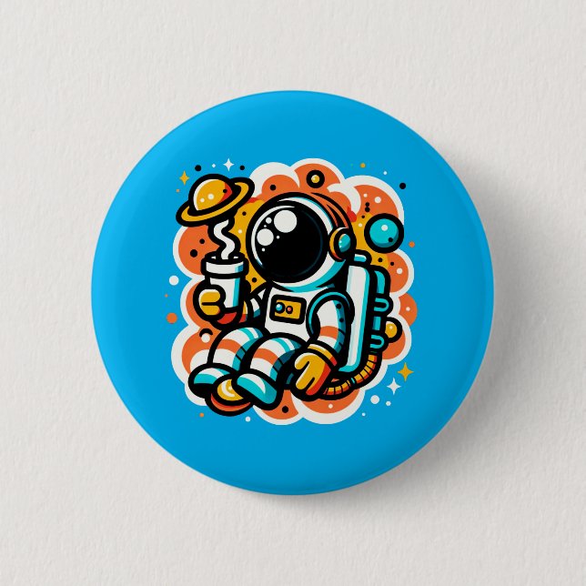 Astronaut Drinking Coffee - Outer Space Caffeine 6 Cm Round Badge (Front)