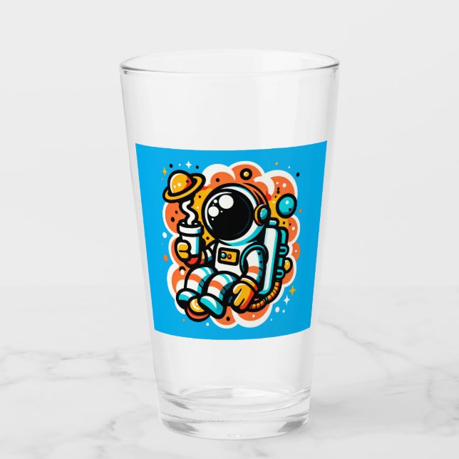 Astronaut Drinking Coffee - Outer Space Caffeine Glass (Front)