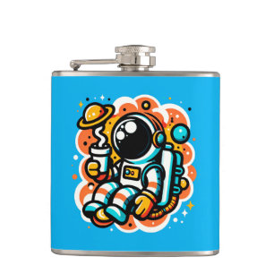 Astronaut Drinking Coffee - Outer Space Caffeine Hip Flask