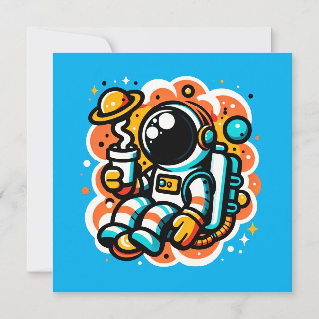 Astronaut Drinking Coffee - Outer Space Caffeine Invitation (Front)