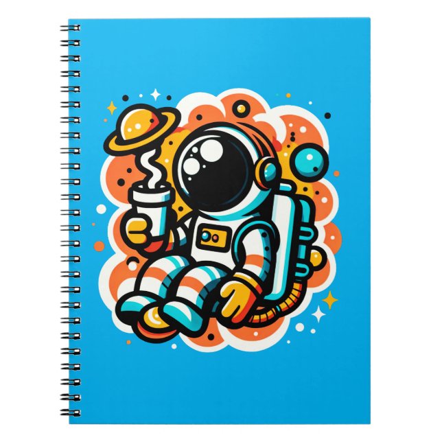 Astronaut Drinking Coffee - Outer Space Caffeine Notebook (Front)