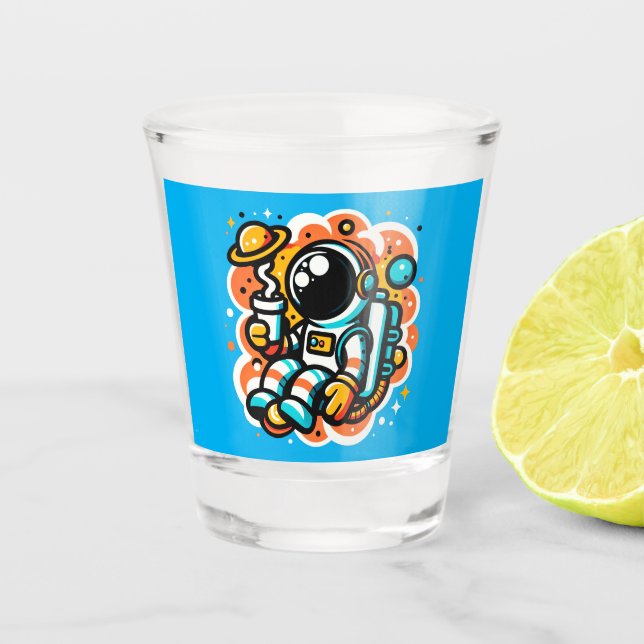 Astronaut Drinking Coffee - Outer Space Caffeine Shot Glass (Front)