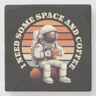 Astronaut Drinking Coffee Stone Coaster