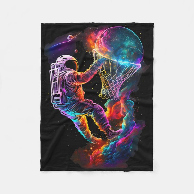 Astronaut Dunking A Bysketbyll Player Outer Space  Fleece Blanket (Front)