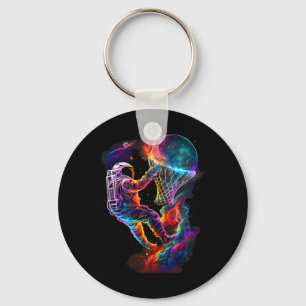Astronaut Dunking A Bysketbyll Player Outer Space Key Ring
