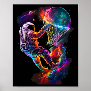 Astronaut Dunking A Sketll Player Outer Space Cosm Poster