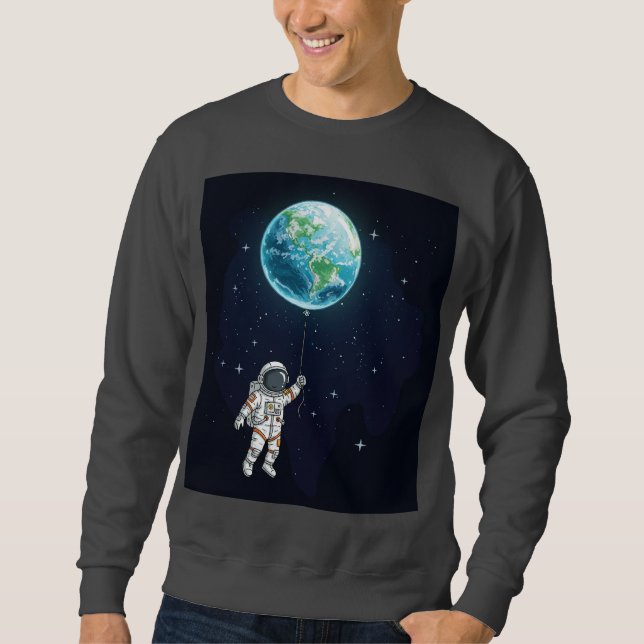 Astronaut Earth Balloon Graphic T-Shirt Sweatshirt (Front)