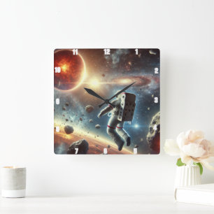 Astronaut Exploring Outer Space Square Wall Clock