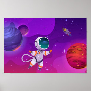 astronaut exploring solar system in space poster