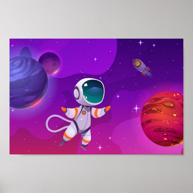 astronaut exploring solar system in space poster (Front)