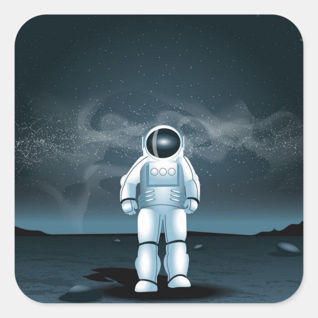 Astronaut exploring square sticker (Front)