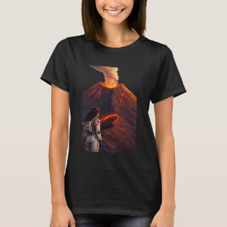 Astronaut Facing Erupting Volcano  T-Shirt