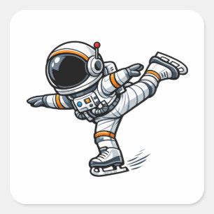 Astronaut Figure Skating Square Sticker