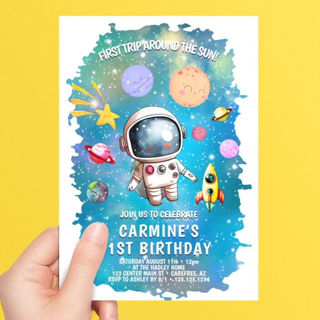 Astronaut First Trip Around Sun 1st Birthday Invitation (Creator Uploaded)