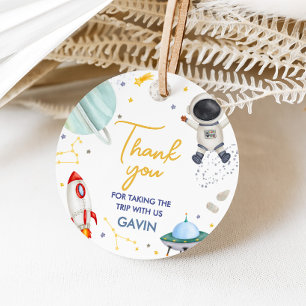 Astronaut First Trip Birthday Party Round Favour Tags
