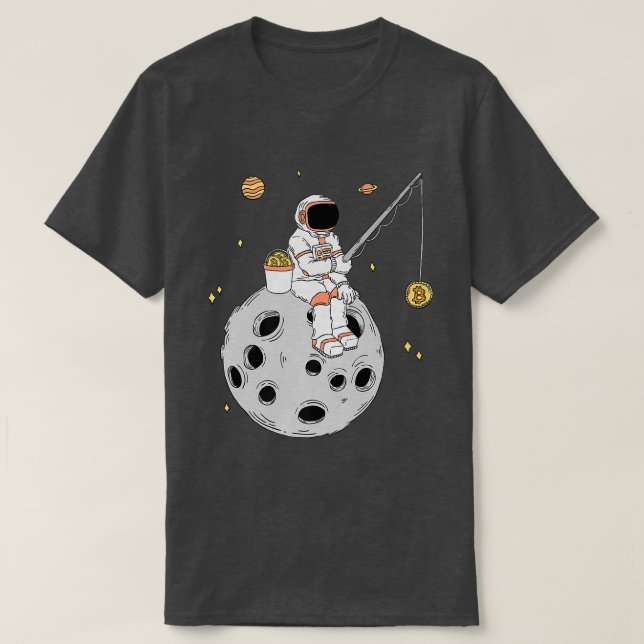 Astronaut Fishing Bitcoin Stock Market Trader Prem T-Shirt (Design Front)