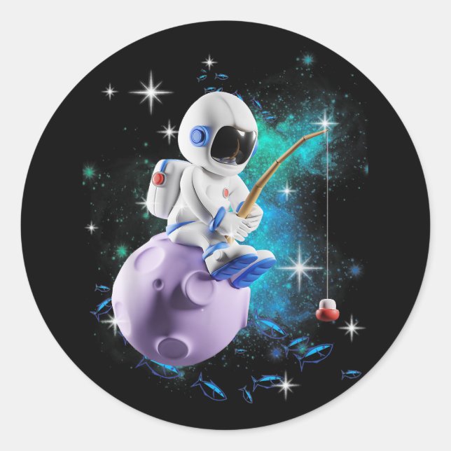 Astronaut Fishing In Outer Space Galaxy Classic Round Sticker (Front)