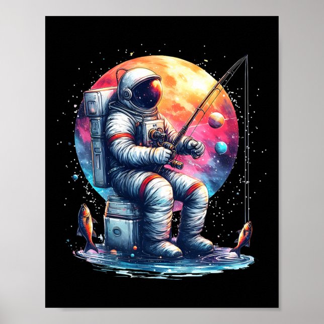 Astronaut Fishing In Space Boys Girls Kids Astrona Poster (Front)