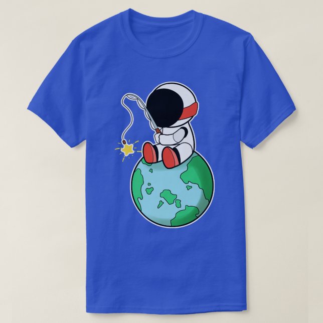 Astronaut Fishing On Earth  T-Shirt (Design Front)