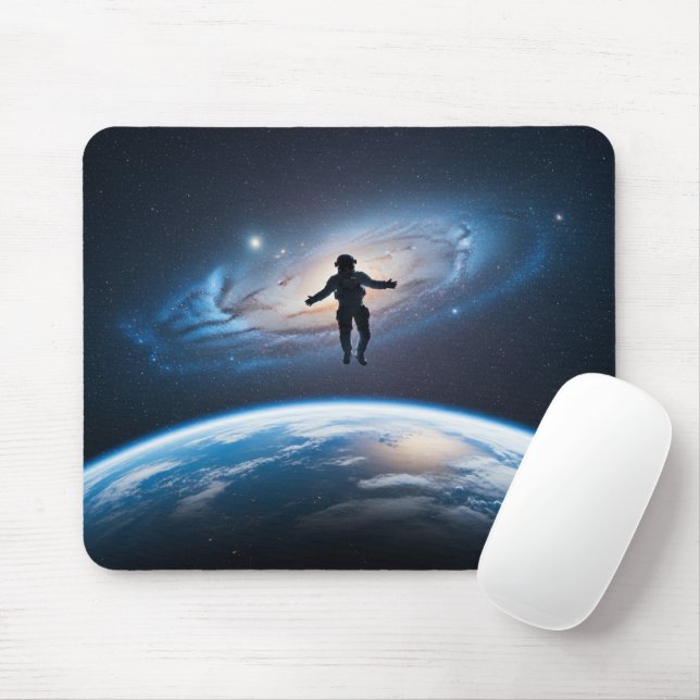 Astronaut Float Earth View Galaxy Space Mouse Pad (With Mouse)