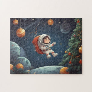Astronaut Floating Around Christmas Tree Jigsaw Puzzle